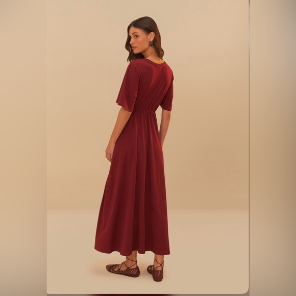 Farm Rio Red Short Sleeve Cut-Out Midi Dress - Picture 5 of 8